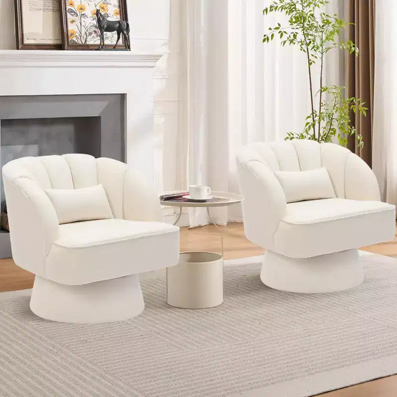 Modern 360 Swivel Barrel Accent Chair,Rotating Round Lounge Armchair with Striped Backrest & Soft Padding, Cozy Club Chair for Living Room, Bedroom