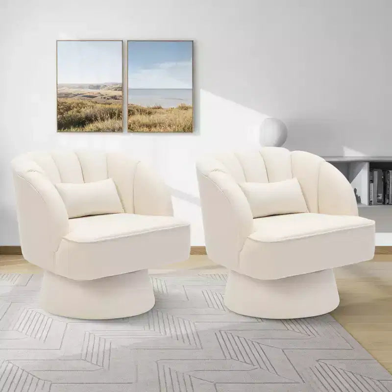 Modern 360 Swivel Barrel Accent Chair,Rotating Round Lounge Armchair with Striped Backrest & Soft Padding, Cozy Club Chair for Living Room, Bedroom