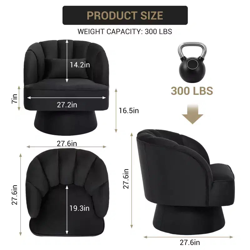 Modern 360 Swivel Barrel Accent Chair,Rotating Round Lounge Armchair with Striped Backrest & Soft Padding, Cozy Club Chair for Living Room, Bedroom