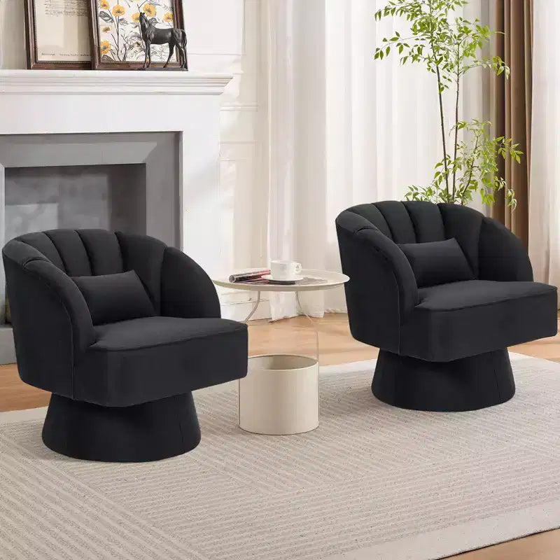 Modern 360 Swivel Barrel Accent Chair,Rotating Round Lounge Armchair with Striped Backrest & Soft Padding, Cozy Club Chair for Living Room, Bedroom