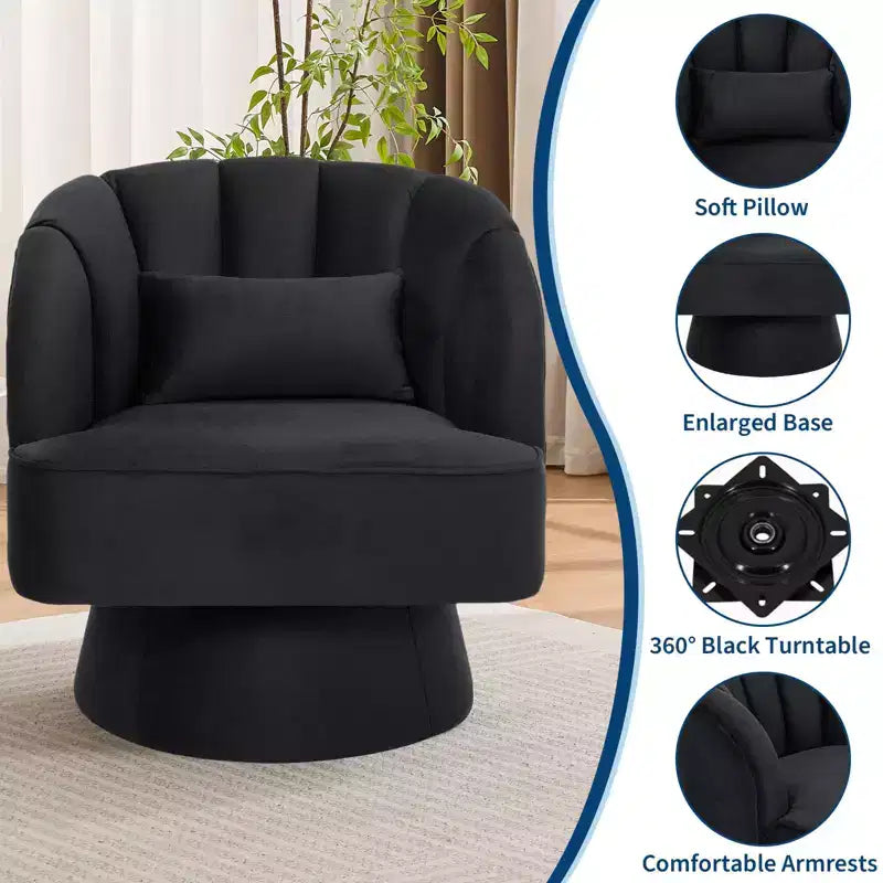 Modern 360 Swivel Barrel Accent Chair,Rotating Round Lounge Armchair with Striped Backrest & Soft Padding, Cozy Club Chair for Living Room, Bedroom