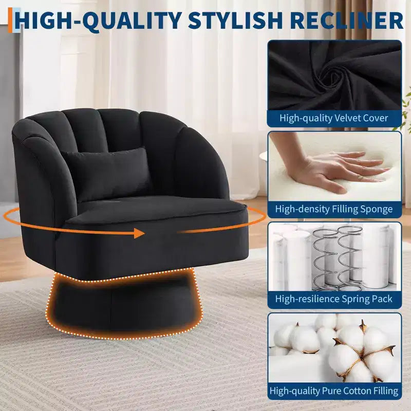 Modern 360 Swivel Barrel Accent Chair,Rotating Round Lounge Armchair with Striped Backrest & Soft Padding, Cozy Club Chair for Living Room, Bedroom