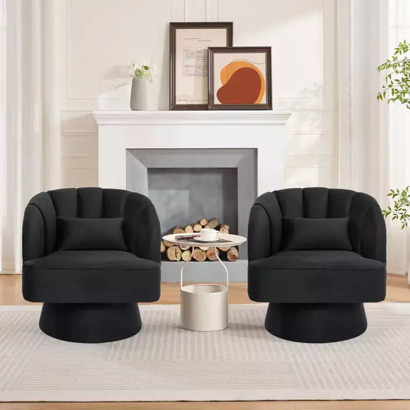 Modern 360 Swivel Barrel Accent Chair,Rotating Round Lounge Armchair with Striped Backrest & Soft Padding, Cozy Club Chair for Living Room, Bedroom