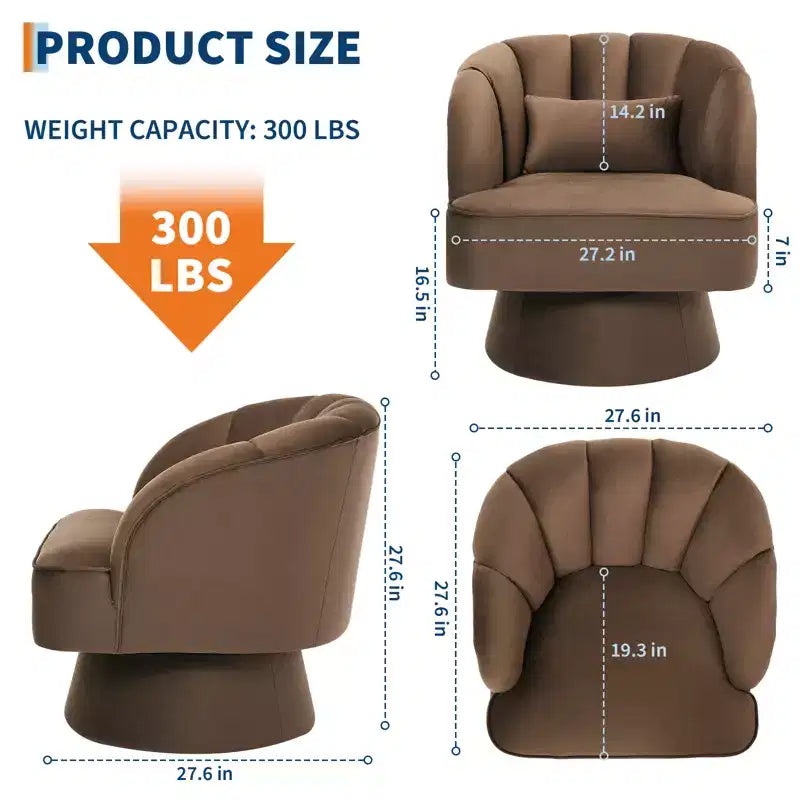Modern 360 Swivel Barrel Accent Chair,Rotating Round Lounge Armchair with Striped Backrest & Soft Padding, Cozy Club Chair for Living Room, Bedroom