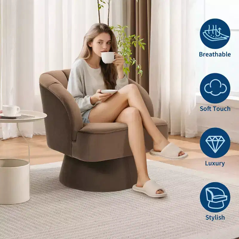 Modern 360 Swivel Barrel Accent Chair,Rotating Round Lounge Armchair with Striped Backrest & Soft Padding, Cozy Club Chair for Living Room, Bedroom