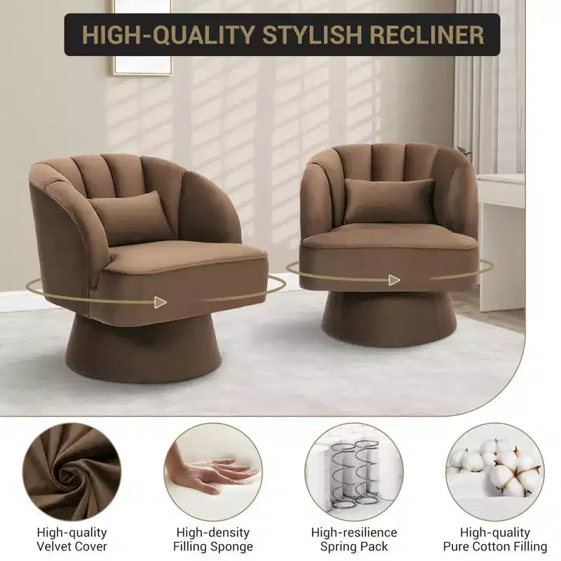 Modern 360 Swivel Barrel Accent Chair,Rotating Round Lounge Armchair with Striped Backrest & Soft Padding, Cozy Club Chair for Living Room, Bedroom