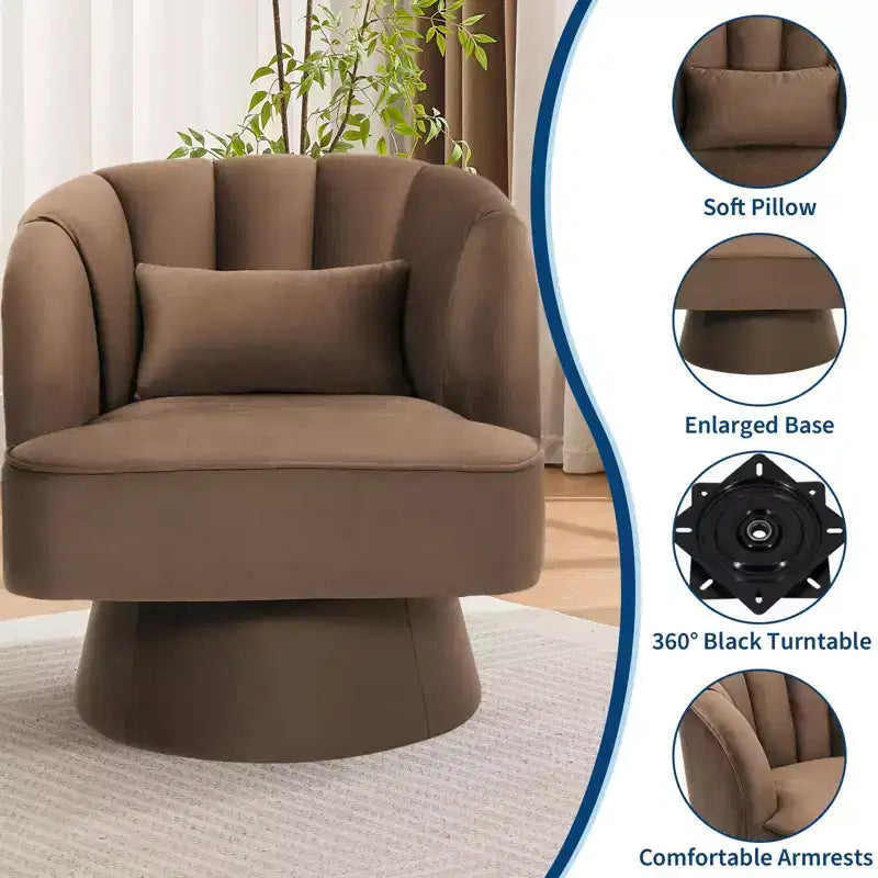 Modern 360 Swivel Barrel Accent Chair,Rotating Round Lounge Armchair with Striped Backrest & Soft Padding, Cozy Club Chair for Living Room, Bedroom