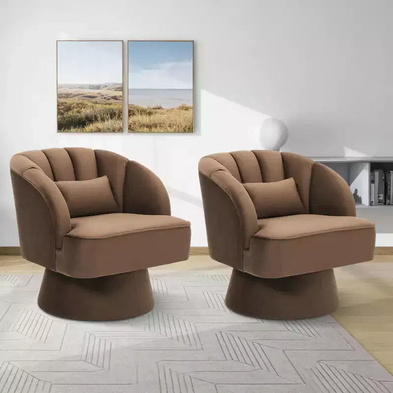 Modern 360 Swivel Barrel Accent Chair,Rotating Round Lounge Armchair with Striped Backrest & Soft Padding, Cozy Club Chair for Living Room, Bedroom