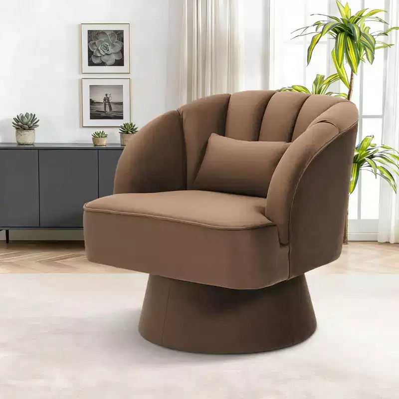 Modern 360 Swivel Barrel Accent Chair,Rotating Round Lounge Armchair with Striped Backrest & Soft Padding, Cozy Club Chair for Living Room, Bedroom