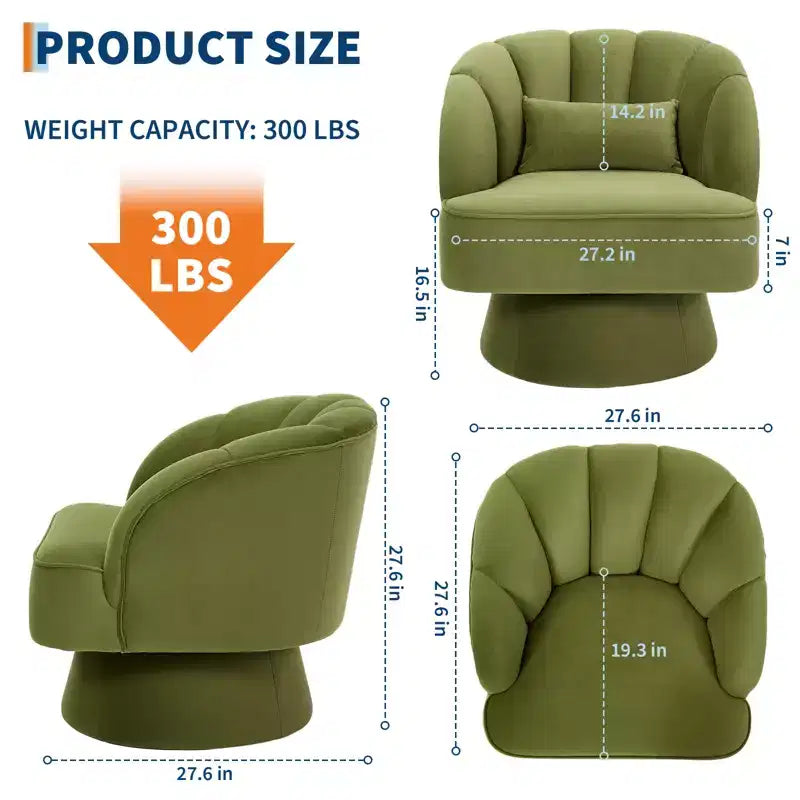 Modern 360 Swivel Barrel Accent Chair,Rotating Round Lounge Armchair with Striped Backrest & Soft Padding, Cozy Club Chair for Living Room, Bedroom
