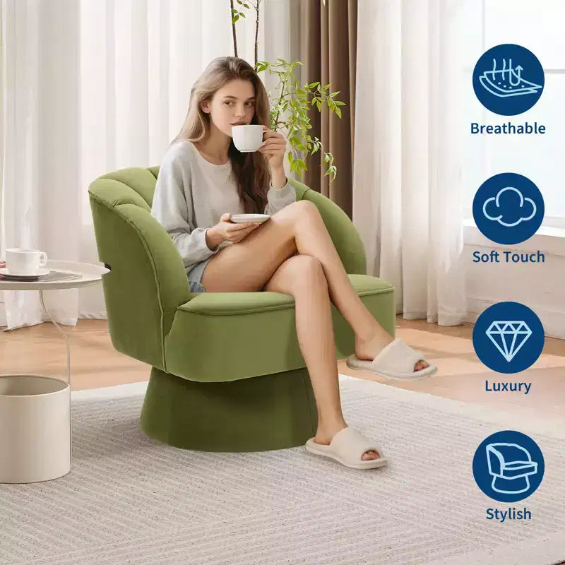 Modern 360 Swivel Barrel Accent Chair,Rotating Round Lounge Armchair with Striped Backrest & Soft Padding, Cozy Club Chair for Living Room, Bedroom