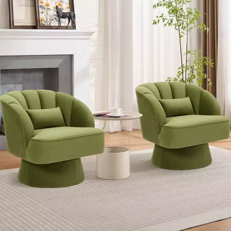 Modern 360 Swivel Barrel Accent Chair,Rotating Round Lounge Armchair with Striped Backrest & Soft Padding, Cozy Club Chair for Living Room, Bedroom