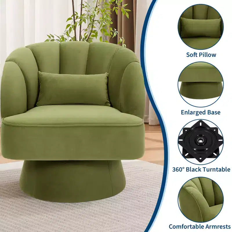 Modern 360 Swivel Barrel Accent Chair,Rotating Round Lounge Armchair with Striped Backrest & Soft Padding, Cozy Club Chair for Living Room, Bedroom