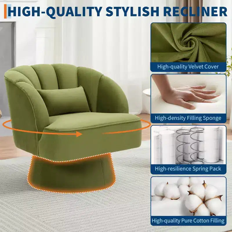 Modern 360 Swivel Barrel Accent Chair,Rotating Round Lounge Armchair with Striped Backrest & Soft Padding, Cozy Club Chair for Living Room, Bedroom
