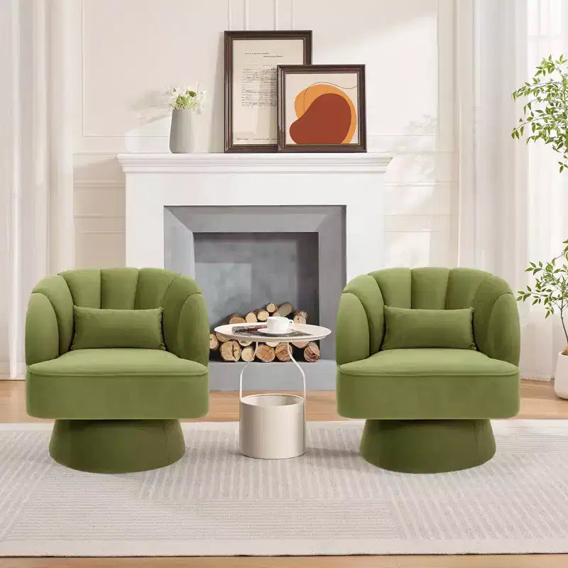 Modern 360 Swivel Barrel Accent Chair,Rotating Round Lounge Armchair with Striped Backrest & Soft Padding, Cozy Club Chair for Living Room, Bedroom