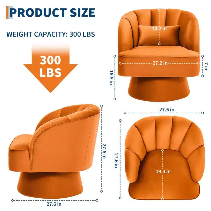 Modern 360 Swivel Barrel Accent Chair,Rotating Round Lounge Armchair with Striped Backrest & Soft Padding, Cozy Club Chair for Living Room, Bedroom