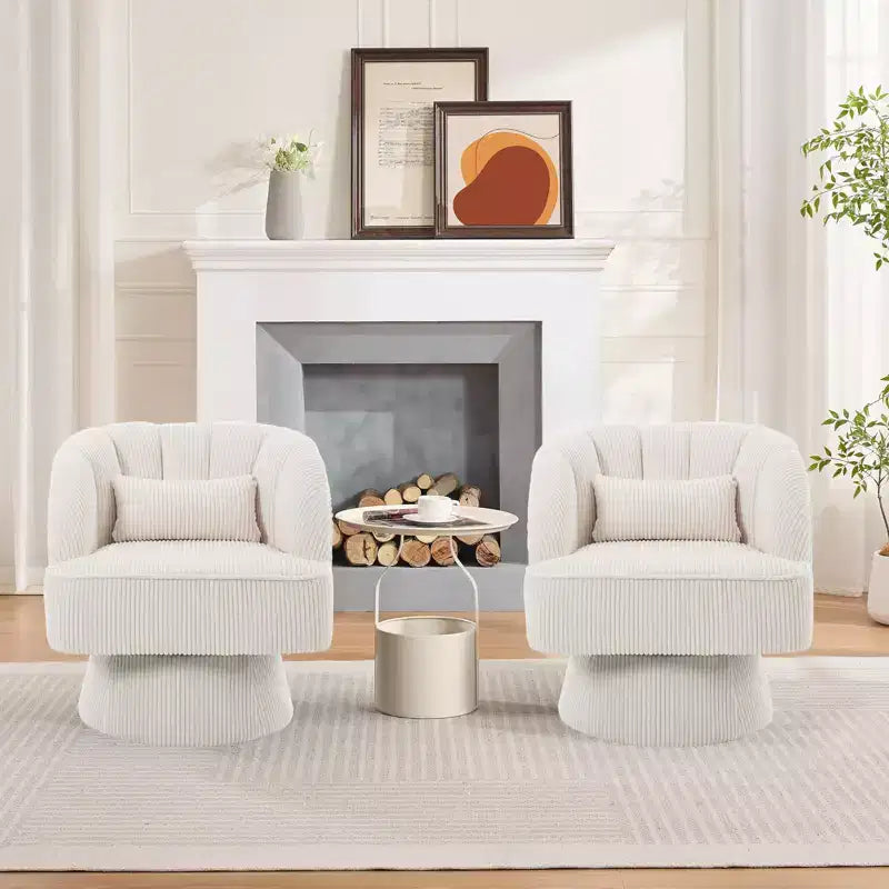 Modern 360 Swivel Barrel Accent Chair,Rotating Round Lounge Armchair with Striped Backrest & Soft Padding, Cozy Club Chair for Living Room, Bedroom