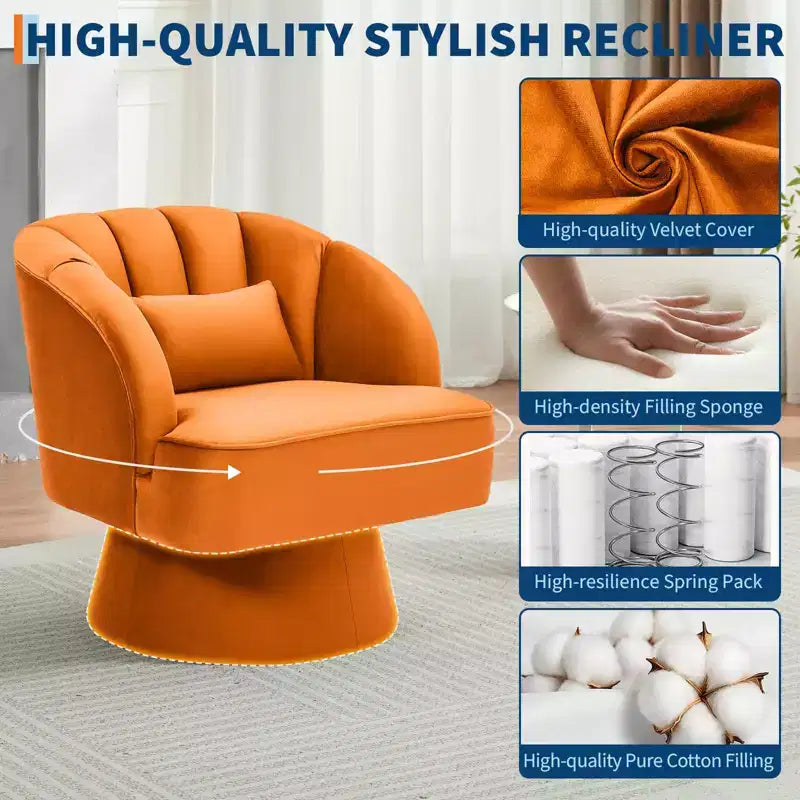 Modern 360 Swivel Barrel Accent Chair,Rotating Round Lounge Armchair with Striped Backrest & Soft Padding, Cozy Club Chair for Living Room, Bedroom