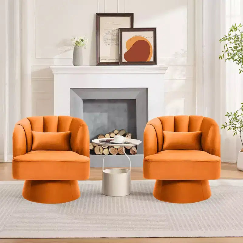 Modern 360 Swivel Barrel Accent Chair,Rotating Round Lounge Armchair with Striped Backrest & Soft Padding, Cozy Club Chair for Living Room, Bedroom