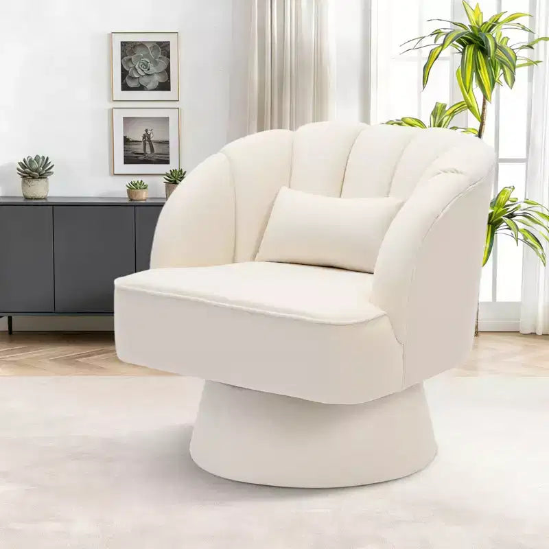 Fauteuil pivotant moderne à 360°, fauteuil de salon rond rotatif avec dossier rayé et rembourrage doux, fauteuil club confortable pour salon, chambre à coucher