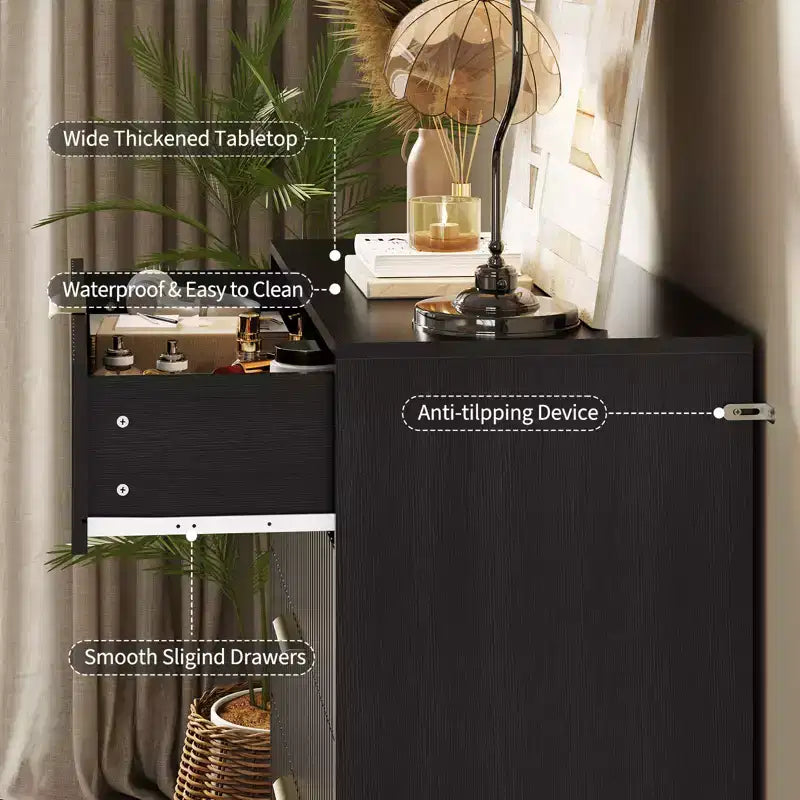 Acekool Fluted 5 Drawer Dresser for Bedroom Wood Storage Dresser and TV Stand with Metal Handles for Living Room Entryway