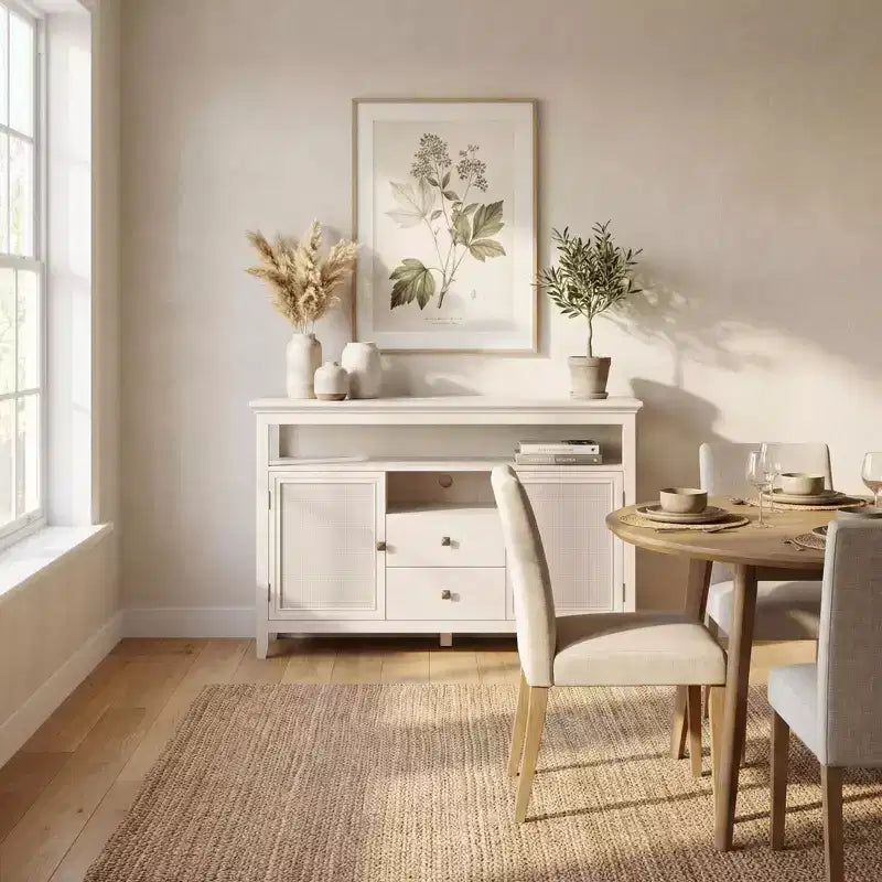 FurnitureR 53 Modern MDF TV Stand with Storage, Sideboard Cabinet with 2 Doors and Drawers, Media Console Table for Living Room, Dining Room,Entryway