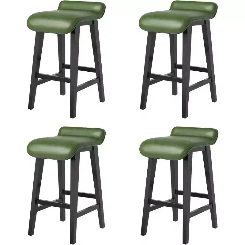 Set of 4 Counter Height Bar Stools with Low Back & Footrest, Wood Frame, Wide PU Leather Seat for Kitchen Islands & Counter Bars, Brown