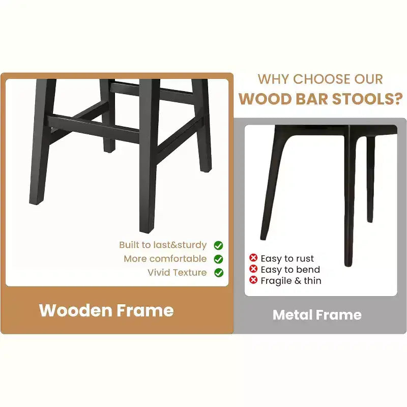 Set of 4 Counter Height Bar Stools with Low Back & Footrest, Wood Frame, Wide PU Leather Seat for Kitchen Islands & Counter Bars, Brown