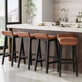 Set of 4 Counter Height Bar Stools with Low Back & Footrest, Wood Frame, Wide PU Leather Seat for Kitchen Islands & Counter Bars, Brown
