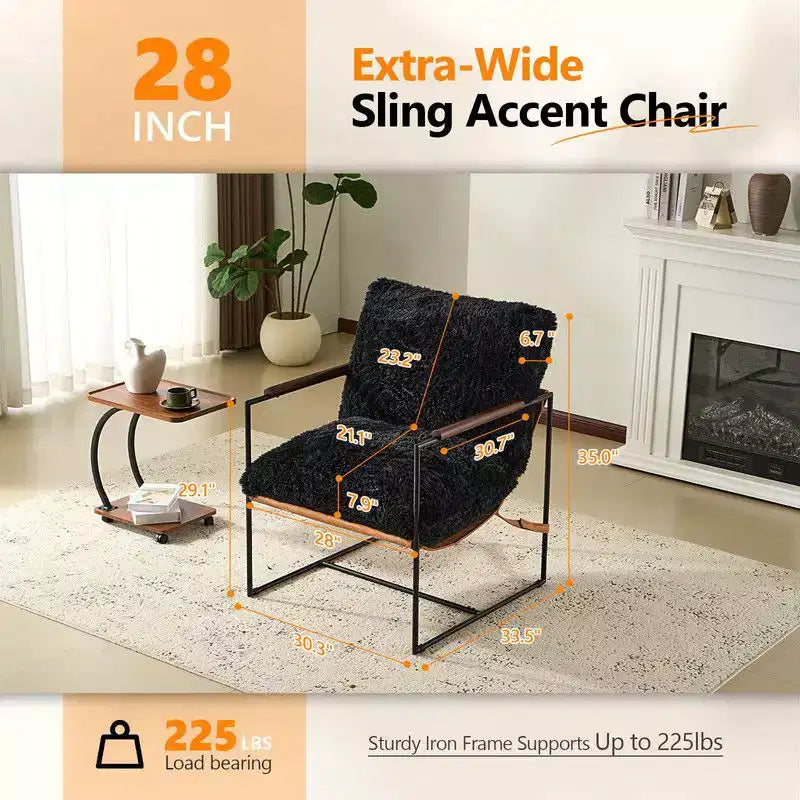 Karl Home Plush Rabbit Fur Lazy Chair - Rubber Wood Arms, Iron Frame (Living Room/Bedroom)