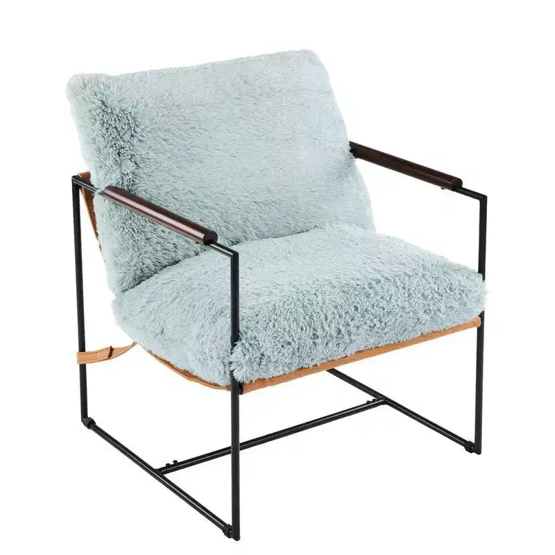 Karl Home Plush Rabbit Fur Lazy Chair - Rubber Wood Arms, Iron Frame (Living Room/Bedroom)