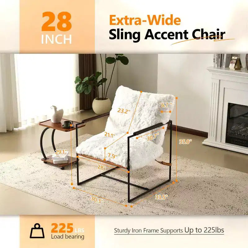 Karl Home Plush Rabbit Fur Lazy Chair - Rubber Wood Arms, Iron Frame (Living Room/Bedroom)