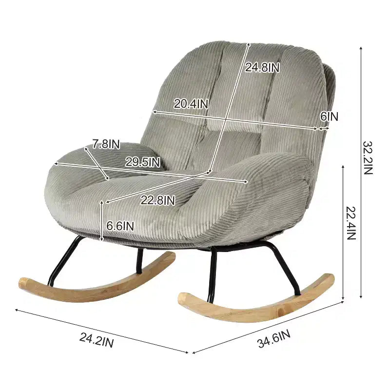 Homy Casa Corduroy Rocking Accent Chair, Fabric Upholstered Rocking Chair, Rocking Armchair, Grey