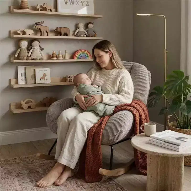 Homy Casa Corduroy Rocking Accent Chair, Fabric Upholstered Rocking Chair, Rocking Armchair, Grey