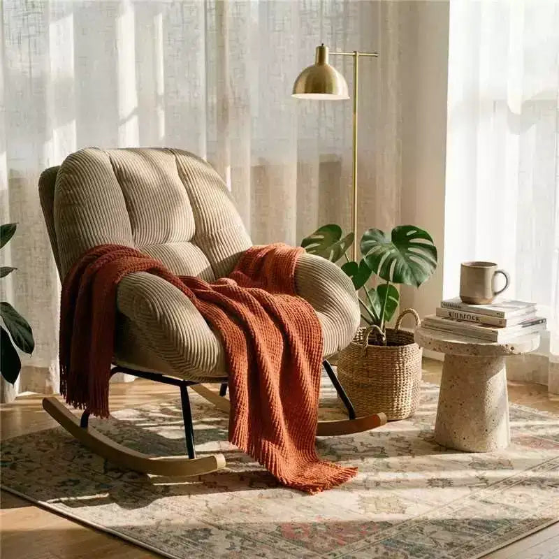 Homy Casa Corduroy Rocking Accent Chair, Fabric Upholstered Rocking Chair, Rocking Armchair, Grey
