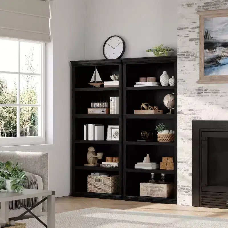 Acekool 5 Tier Farmhouse Bookcase Tall Wooden Open Shelf Bookcase for Living Room Home Office