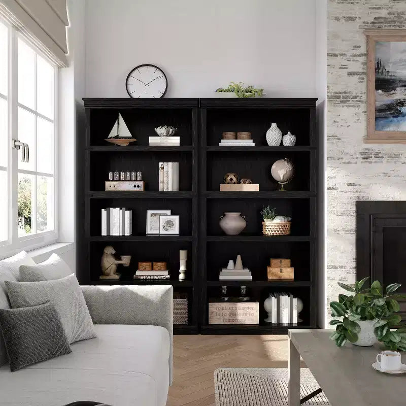 Acekool 5 Tier Farmhouse Bookcase Tall Wooden Open Shelf Bookcase for Living Room Home Office