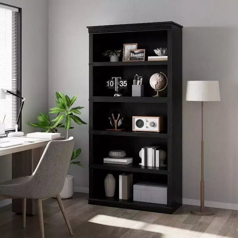 Acekool 5 Tier Farmhouse Bookcase Tall Wooden Open Shelf Bookcase for Living Room Home Office