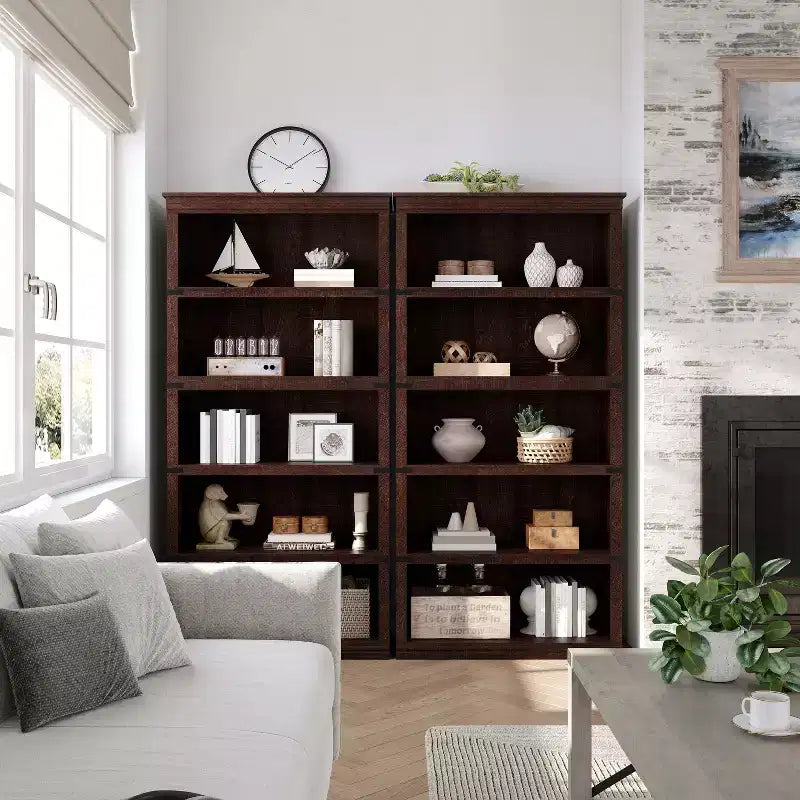 Acekool 5 Tier Farmhouse Bookcase Tall Wooden Open Shelf Bookcase for Living Room Home Office