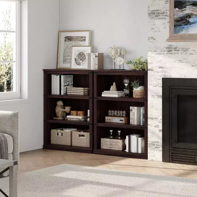 Acekool 5 Tier Farmhouse Bookcase Tall Wooden Open Shelf Bookcase for Living Room Home Office