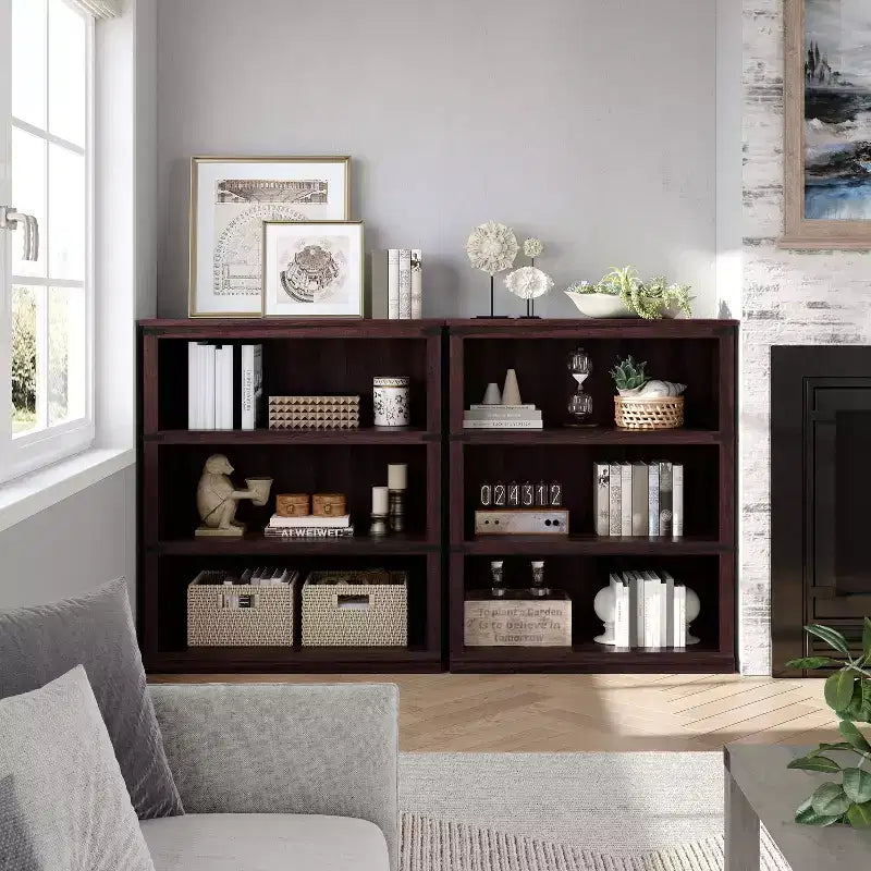 Acekool 5 Tier Farmhouse Bookcase Tall Wooden Open Shelf Bookcase for Living Room Home Office