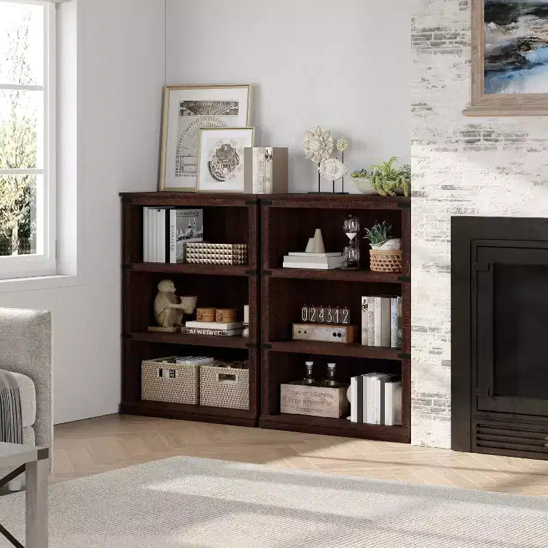 Acekool 5 Tier Farmhouse Bookcase Tall Wooden Open Shelf Bookcase for Living Room Home Office