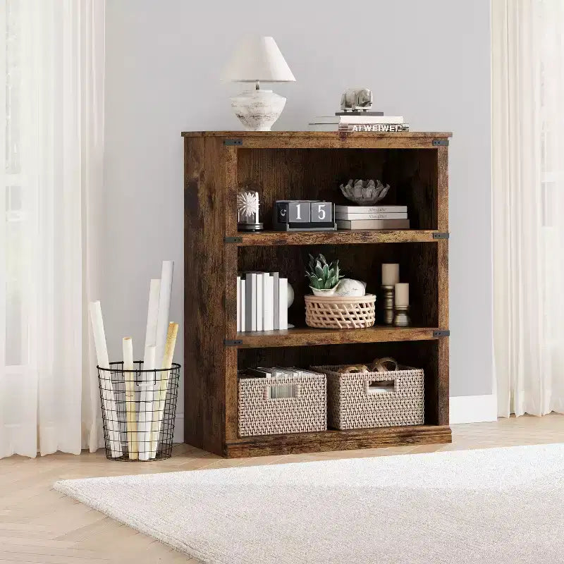 Acekool 5 Tier Farmhouse Bookcase Tall Wooden Open Shelf Bookcase for Living Room Home Office