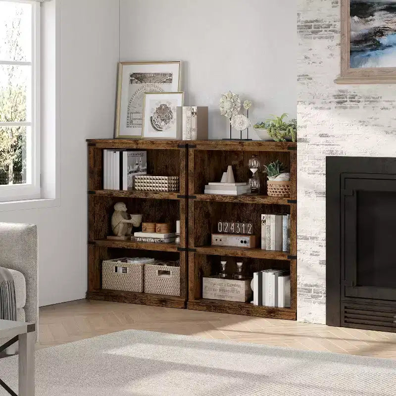 Acekool 5 Tier Farmhouse Bookcase Tall Wooden Open Shelf Bookcase for Living Room Home Office