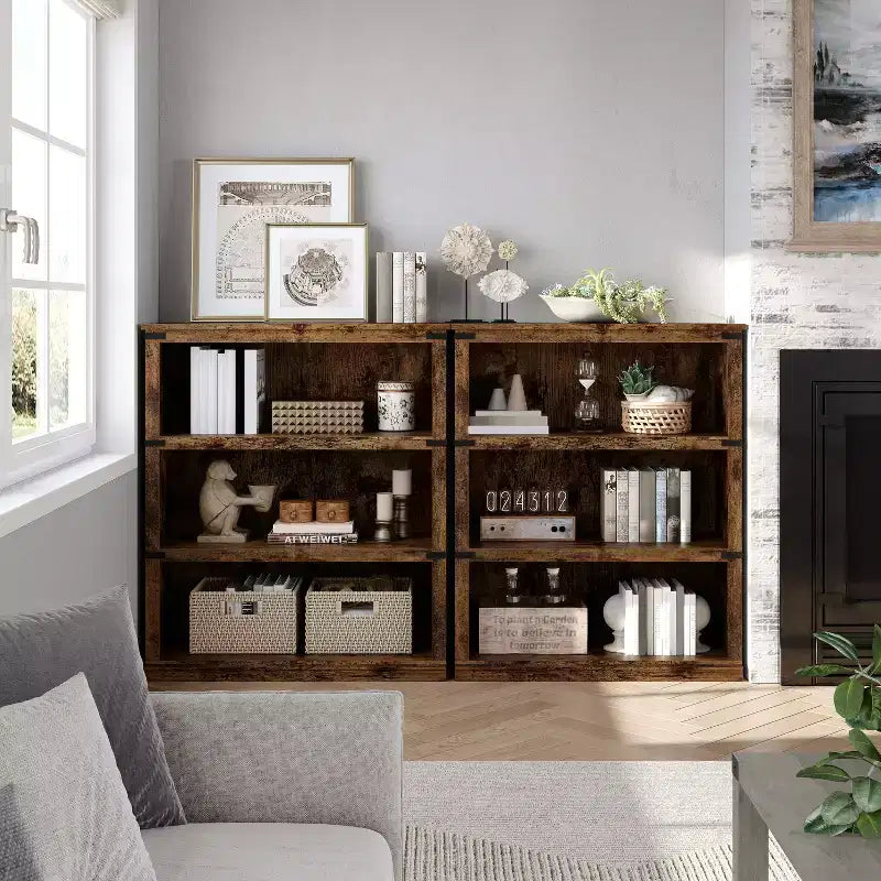 Acekool 5 Tier Farmhouse Bookcase Tall Wooden Open Shelf Bookcase for Living Room Home Office