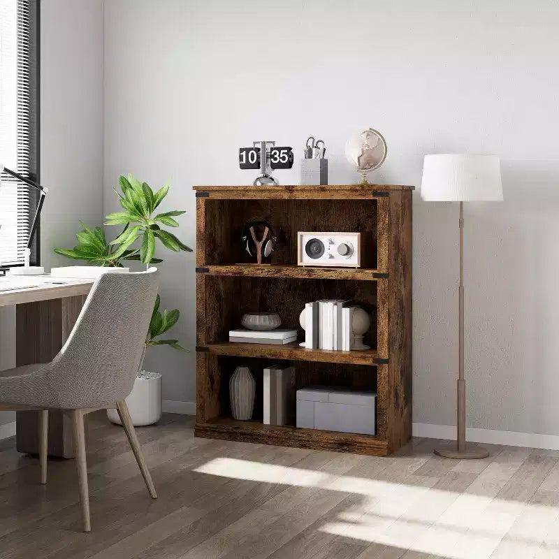 Acekool 5 Tier Farmhouse Bookcase Tall Wooden Open Shelf Bookcase for Living Room Home Office