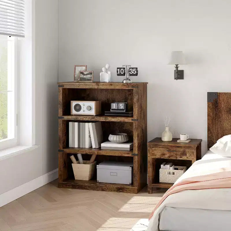 Acekool 5 Tier Farmhouse Bookcase Tall Wooden Open Shelf Bookcase for Living Room Home Office
