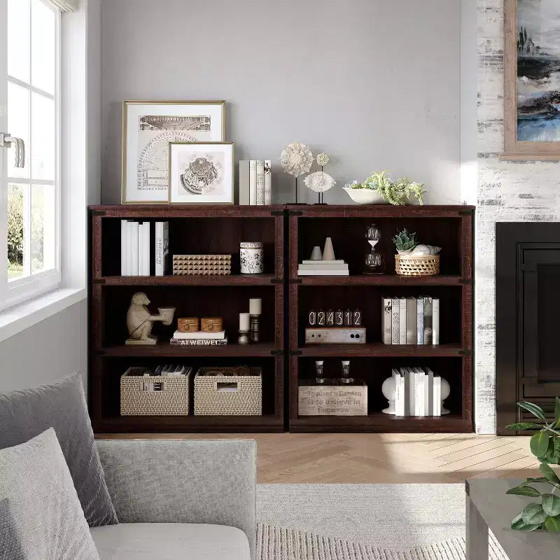 Acekool 5 Tier Farmhouse Bookcase Tall Wooden Open Shelf Bookcase for Living Room Home Office