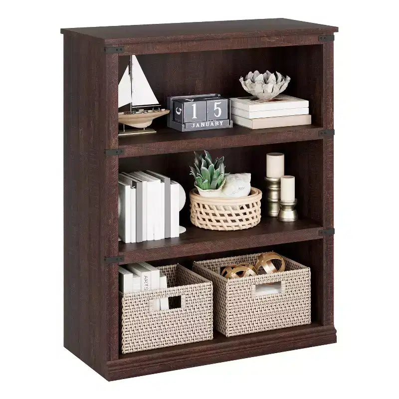 Acekool 5 Tier Farmhouse Bookcase Tall Wooden Open Shelf Bookcase for Living Room Home Office