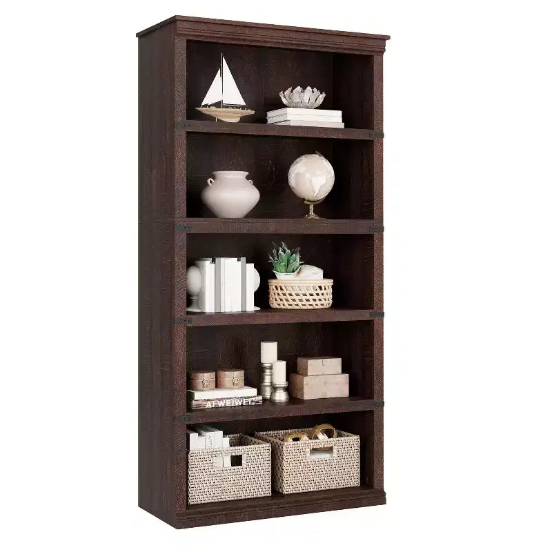 Acekool Bibliothèque à 5 niveaux, étagère ouverte haute en bois, style ferme, pour salon et bureau